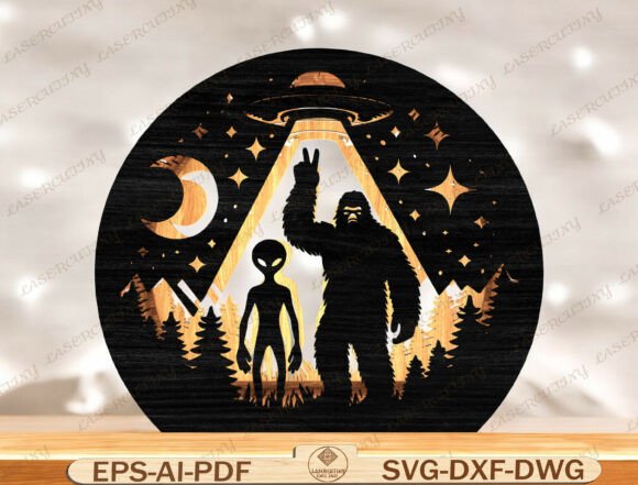 Alien Bigfoot UFO Lantern for Laser Cutting & Home Decor