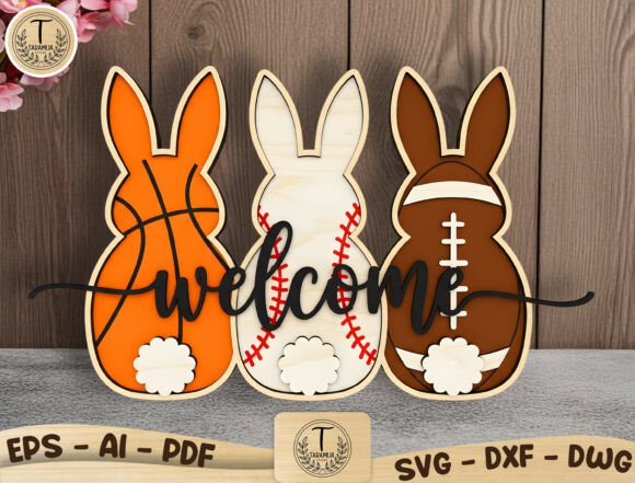 Bunny Sports Door Hanger: Laser Cut Home Decor SVG