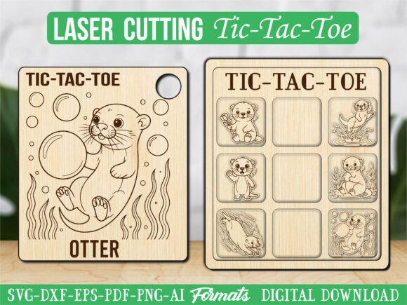 Coral Sea Otter Tic Tac Toe Graphics & Laser Engraving