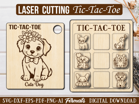 Cute Floral Dog Tic Tac Toe: Graphics & Laser Engraving