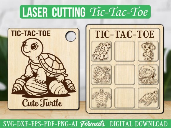 Cute Sea Turtle Tic Tac Toe: Graphics & Laser Engraving