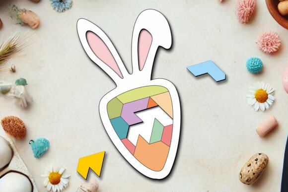 Easter Puzzle Bunny Carrot SVG: Laser Cutting & Spring Amp