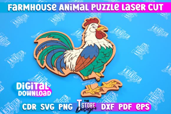 Farmhouse Puzzle Rooster Shape Puzzle for Laser Cutting Projects