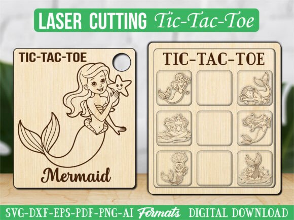 Mermaid Starfish Tic Tac Toe Puzzle Game Graphics & Laser Engraving