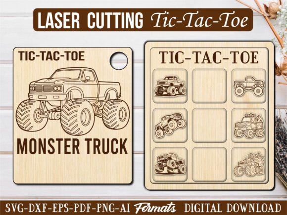 Monster Truck Tic Tac Toe: Laser Engraving Graphics