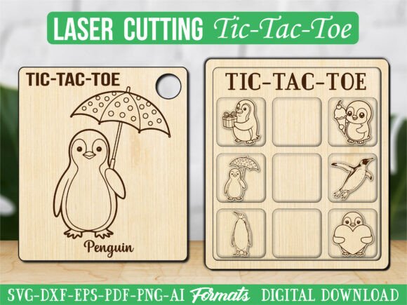 Penguin Umbrella Tic Tac Toe: Graphics & Laser Engraving