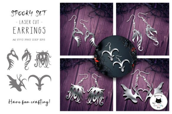 Spooky Gothic Laser Cut Earrings SVG Set for Designers