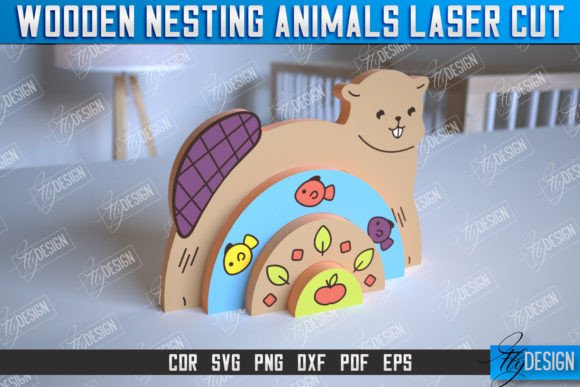 Wooden Nesting Beaver Rainbow for Laser Cutting
