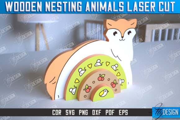 Wooden Nesting Fox Rainbow CNC: Other Toys Laser Cutting
