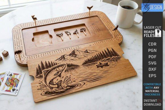 Wooden Travel Cribbage Board Game SVG for Laser Engraving